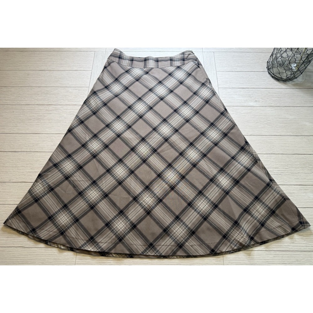 East 5th Brown Tan Plaid A-line Midi Lined Skirt Zip Close Cottagecore Boho‎ 10